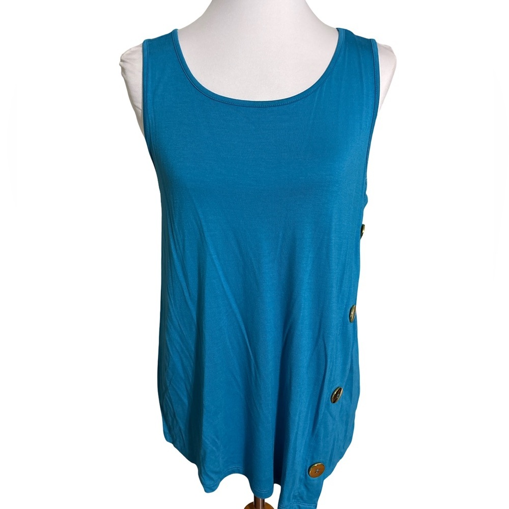 Cable and Gauge Teal Tank Top with Side Buttons